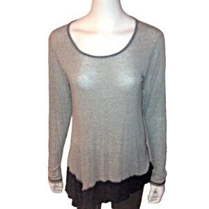 Bobeau Knit Top Size Medium Women's Grey Stretch Tee Long Sleeve Skirted